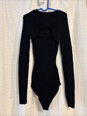 Abercrombie & Fitch Black Ribbed Long-Sleeve Cutout Bodysuit